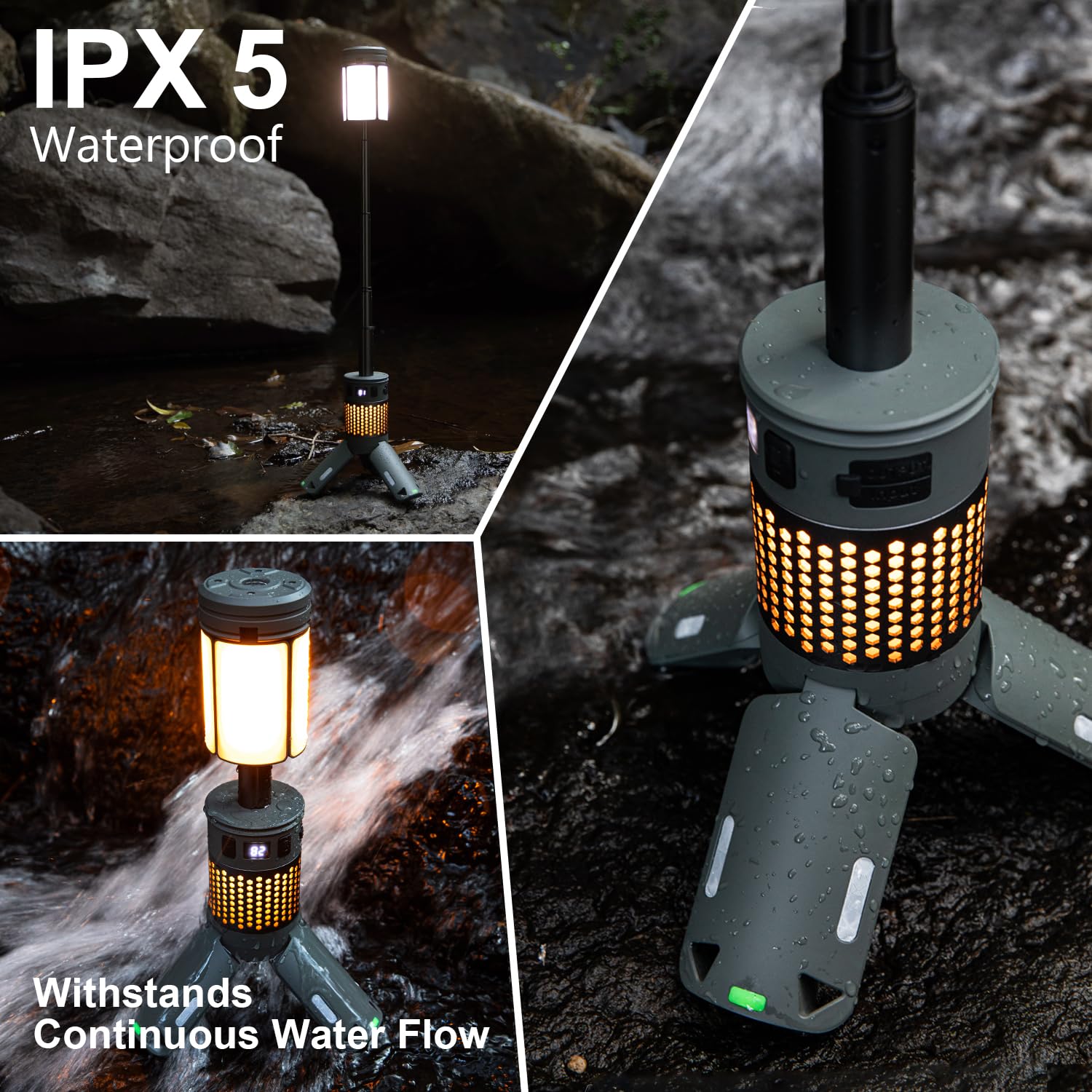 Lanterne de camping télescopique pliable avec batterie de 12 000 mAh, lumière LED étanche IPX6, base magnétique, lampe de poche rechargeable pour aventures en plein air, randonnée, urgence et