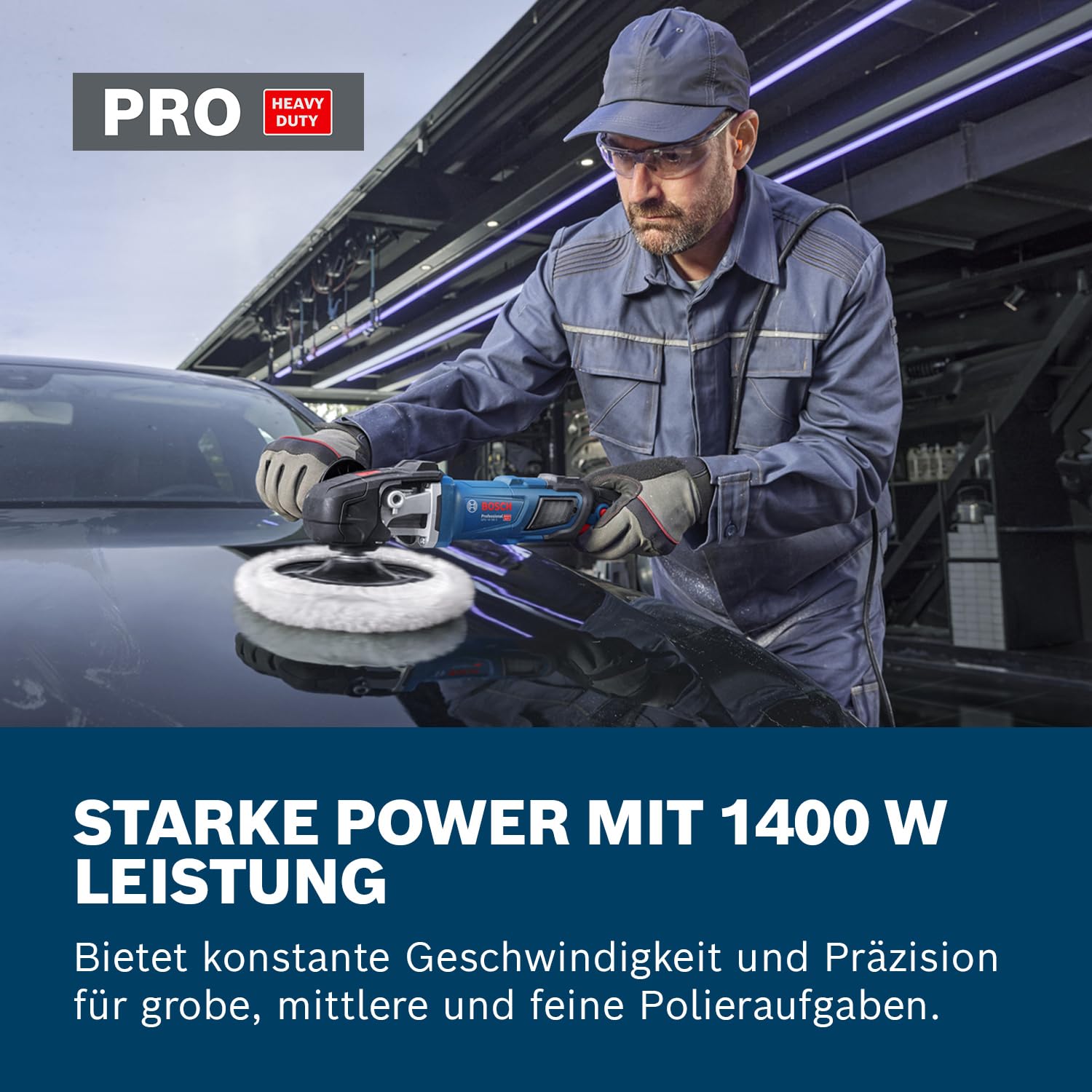 Bosch Professional kabelgebundener Polierer GPO 14-180 S (1400 W, 6 Geschwindigkeitsmodi, inkl. Zusatzhandgriff, D-Griff)