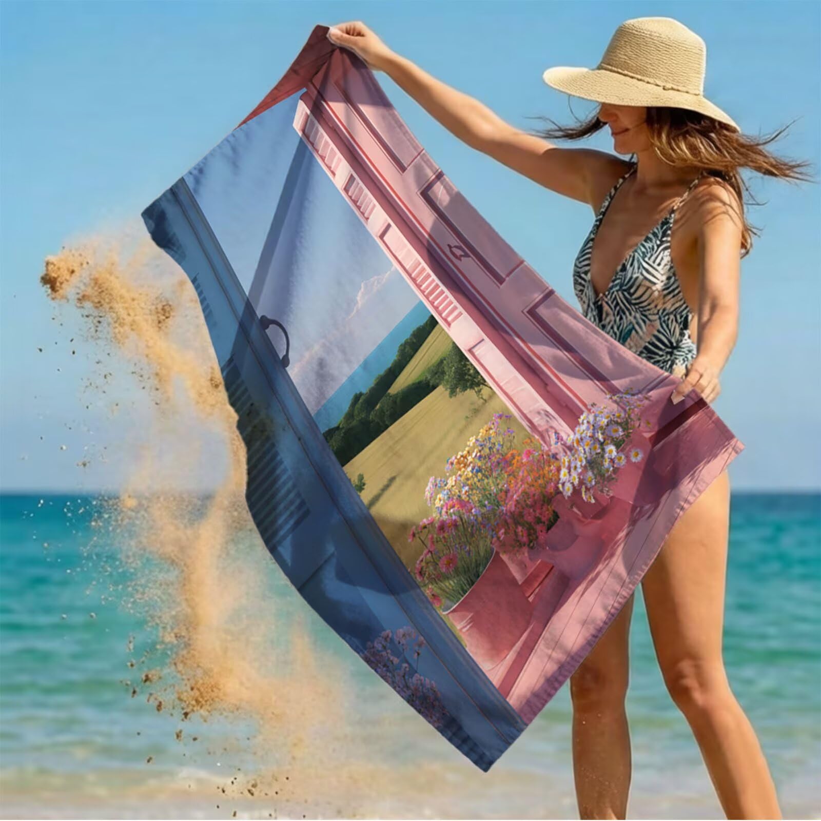 Toalla Playa Puerta, Toalla Playa Grande 220x100cm Suave Cómodo y Absorbente para Vacaciones Imprescindibles para Viajar, Toallas Gimnasio para Yoga Gym SPA Sauna Baños Regalo Mujere Flor LSTJ-2969