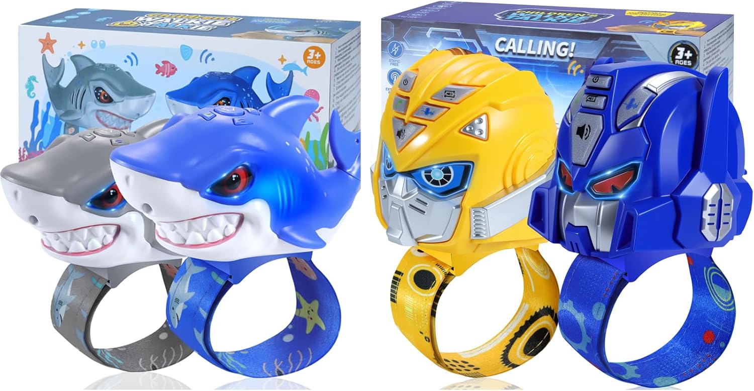 Vvinca Transform Toys Walkie Talkies for Kids 4 Pack - Cool Robot Toys&Shark for Boys Age 3-5 5-7 8-12 Christmas Birthday Gifts for Toddlers Adjustable Strap Clear Sound Camping Outdoor