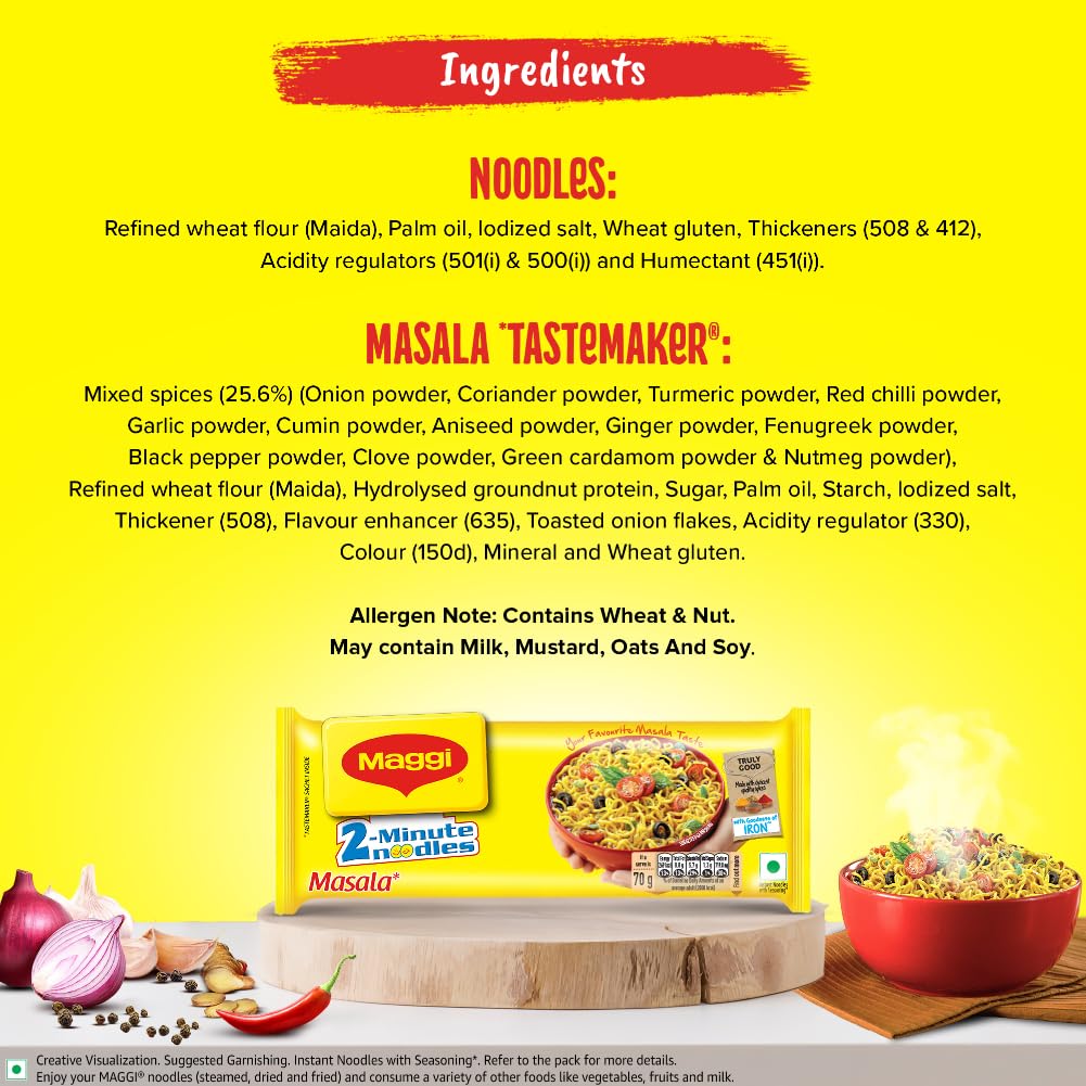 MAGGI 2-Minute Instant Noodles, Masala Noodles With Goodness Of Iron, Made With Choicest Quality Spices, Favourite Masala Taste, 1.26kg Pouch (Pack of 18, 70 g each) - Image 4 thumbnail