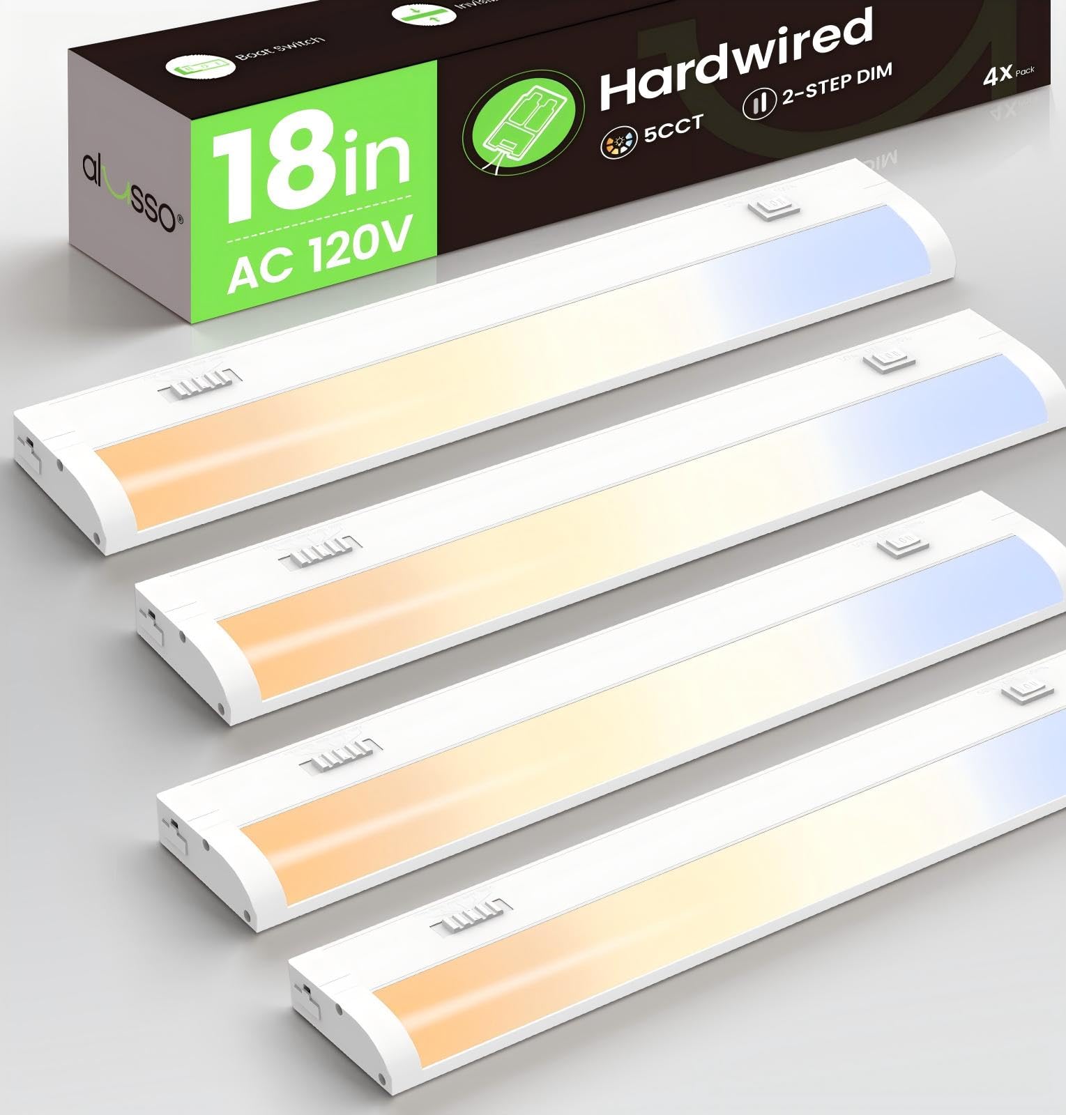 ALUSSO Hardwired 120V Under Cabinet Lighting 18 Inch Counter Kitchen Closet