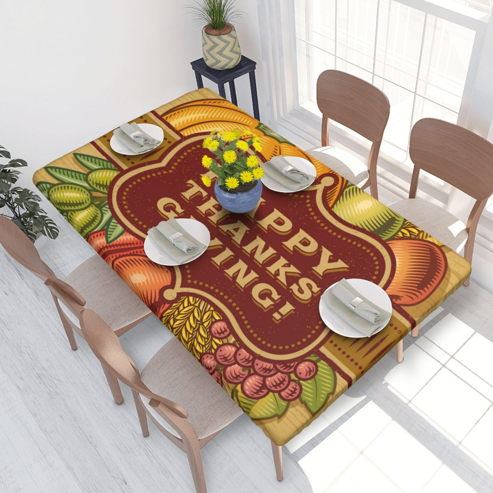 BNVSADC Happy Thanksgiving Printed 4FT Tablecloth 122x76 CM Polyester Kitchen Water Resistant Table Cloth Dining Table Decoration Table Covers