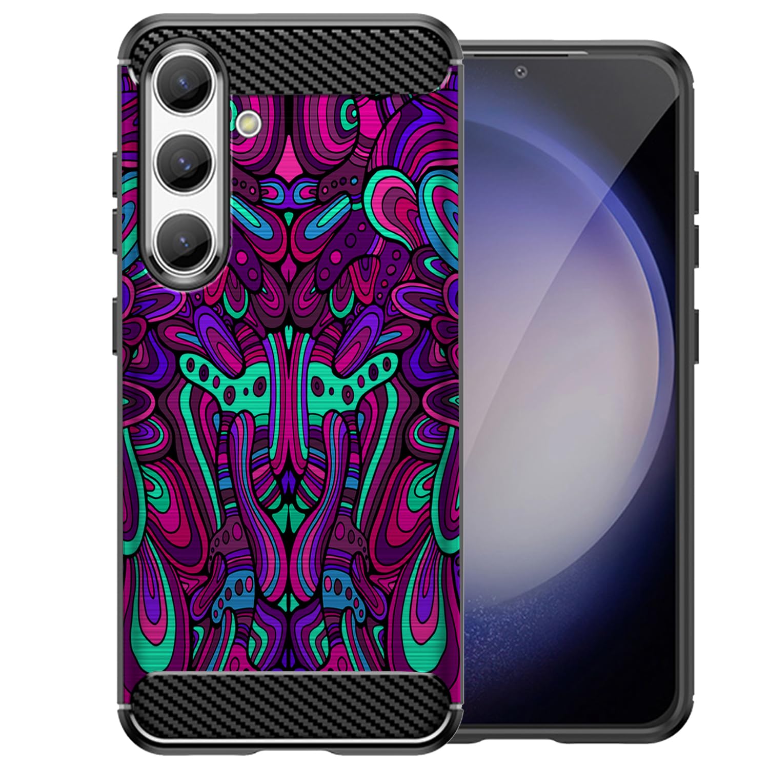 CasesOnDeck Slim TPU Case Compatible with Samsung Galaxy S25 5G / S25 Case [Flex Carbon] Cool Ultra Thin Slim Black TPU - Trippy Purple Neon