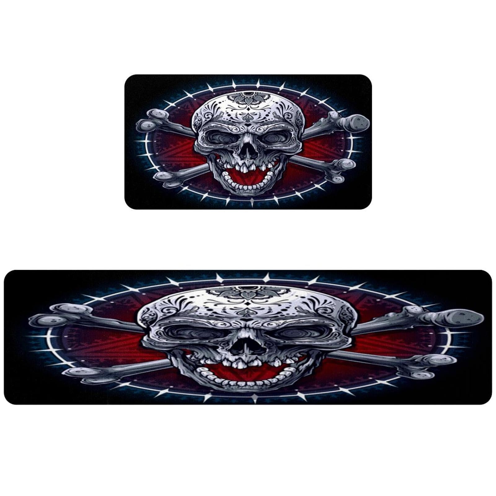 Alfombrilla de cocina antideslizante y absorbente con estampado de calavera VAPOKF