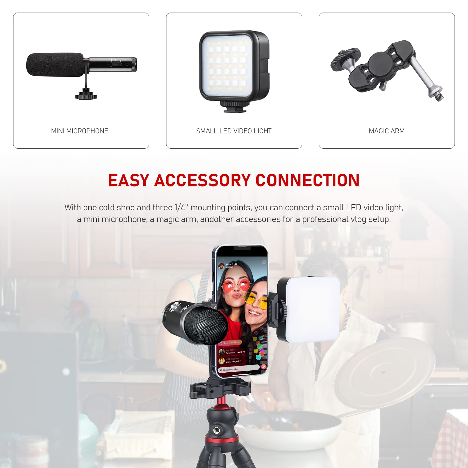 Supporto Treppiede In Metall Per Telefono | Rotazione 360°, Inclinabile | Per Vlogging E Streaming - Foto 8