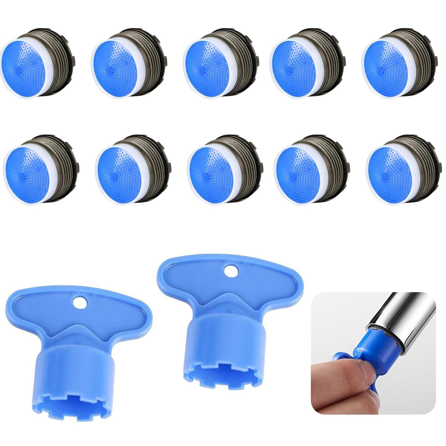 WUBAYI 10 Pack Tap Aerator M18.2 - Faucet Aerator Kit with 2 Wrenches, Universal Kitchen Tap Filter Nozzle, Water Saving Replacement Aerators for Bathroom & Sink