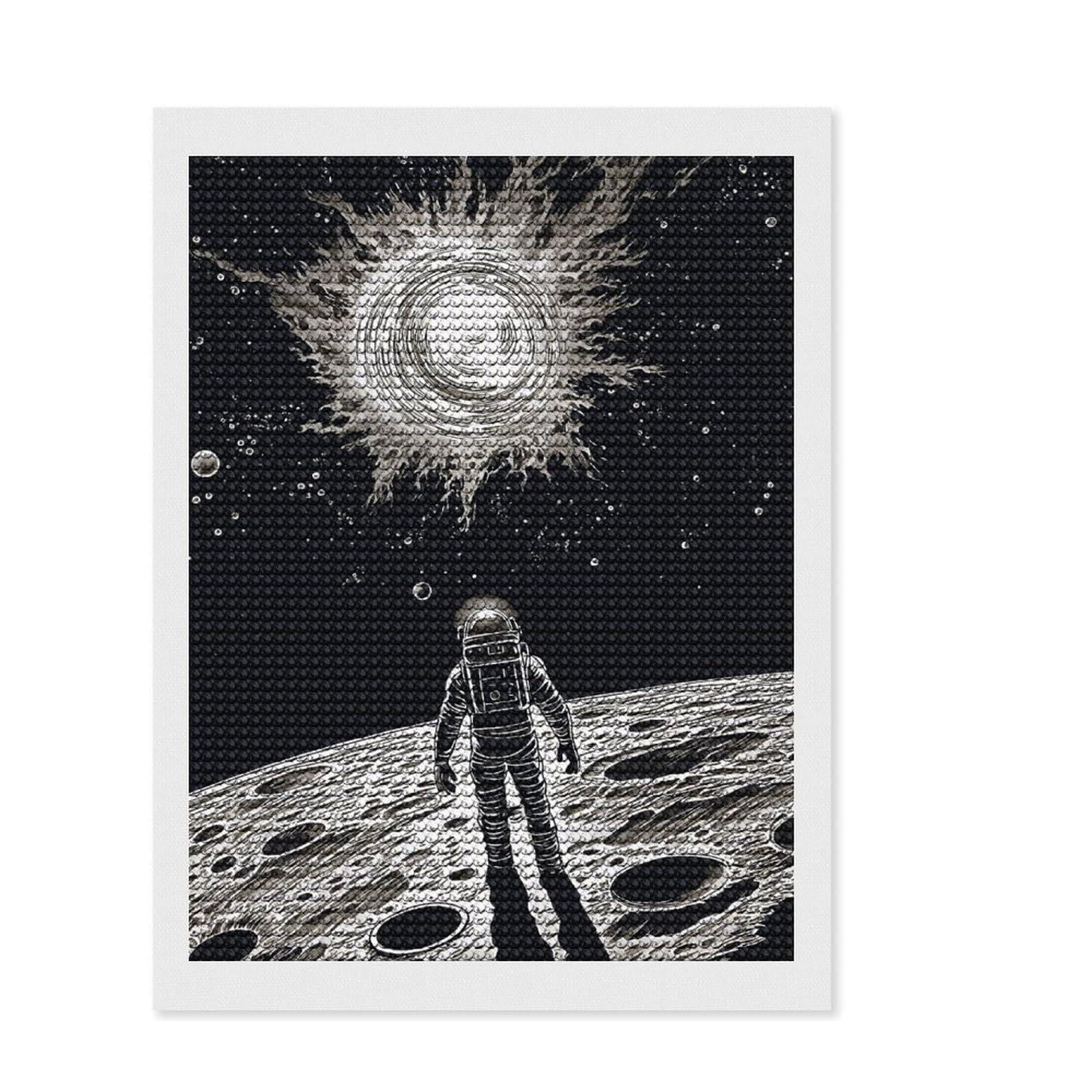 Junmoney Black and White Astronaut 5D Diamond Painting Kit 12"x16", for Women, Farmhouse Decor, Boho Decor, Thoughtful Present, Relaxing DIY