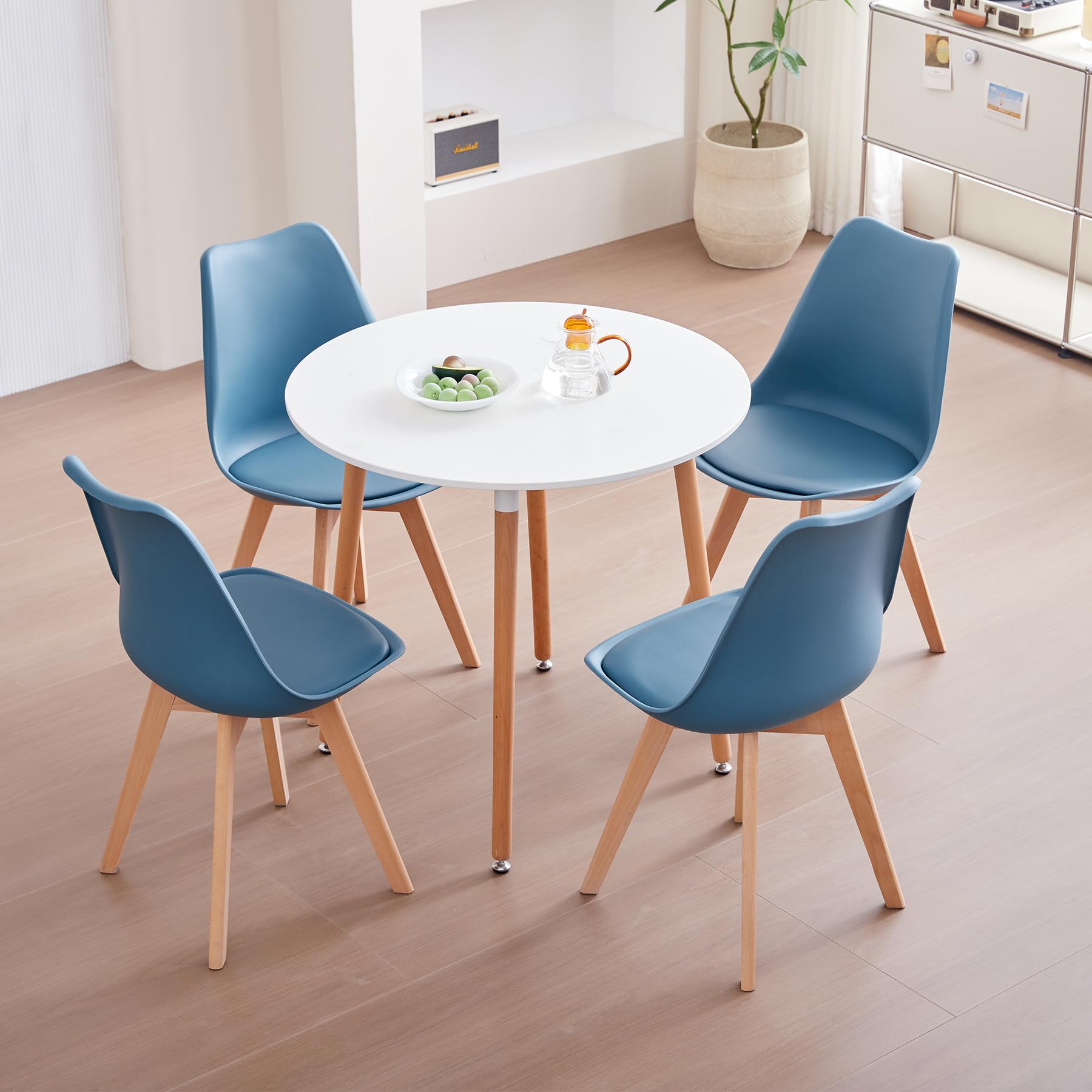 Juego de 6 Sillas de Comedor, Sillas de Cocina Nórdicas, Sillas de Oficina con Patas de Haya Maciza para Dormitorio, Sala de Estar, Cocina - Azul Oscuro
