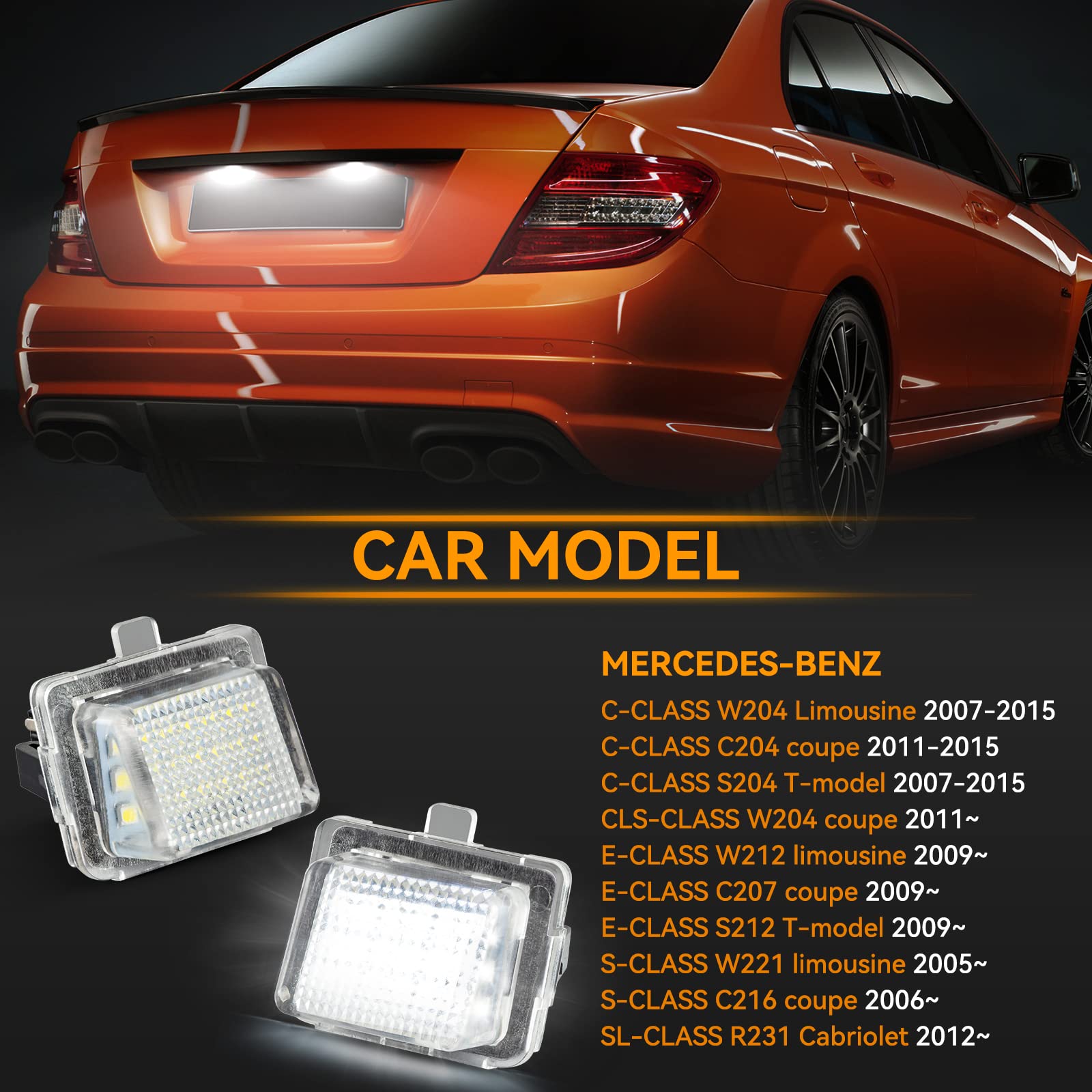 2 x oświetlenie tablicy rejestracyjnej LED tylne lampy tablicy rejestracyjnej zamiennik kompatybilne z klasą C W204 C204 S204 klasa CLS W204 klasa E W212 C207 S212 klasa S W221 C216 SL-CLASS R231