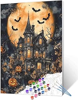 Tucocoo Vampire's House Landscape Paint by Numbers for Adults Halloween Spooky Castle Scenery DIY Halloween Decor Paint by Numbers Acrylic Paint Canvas Painting Kits 16x20 Inch（Without Frame）