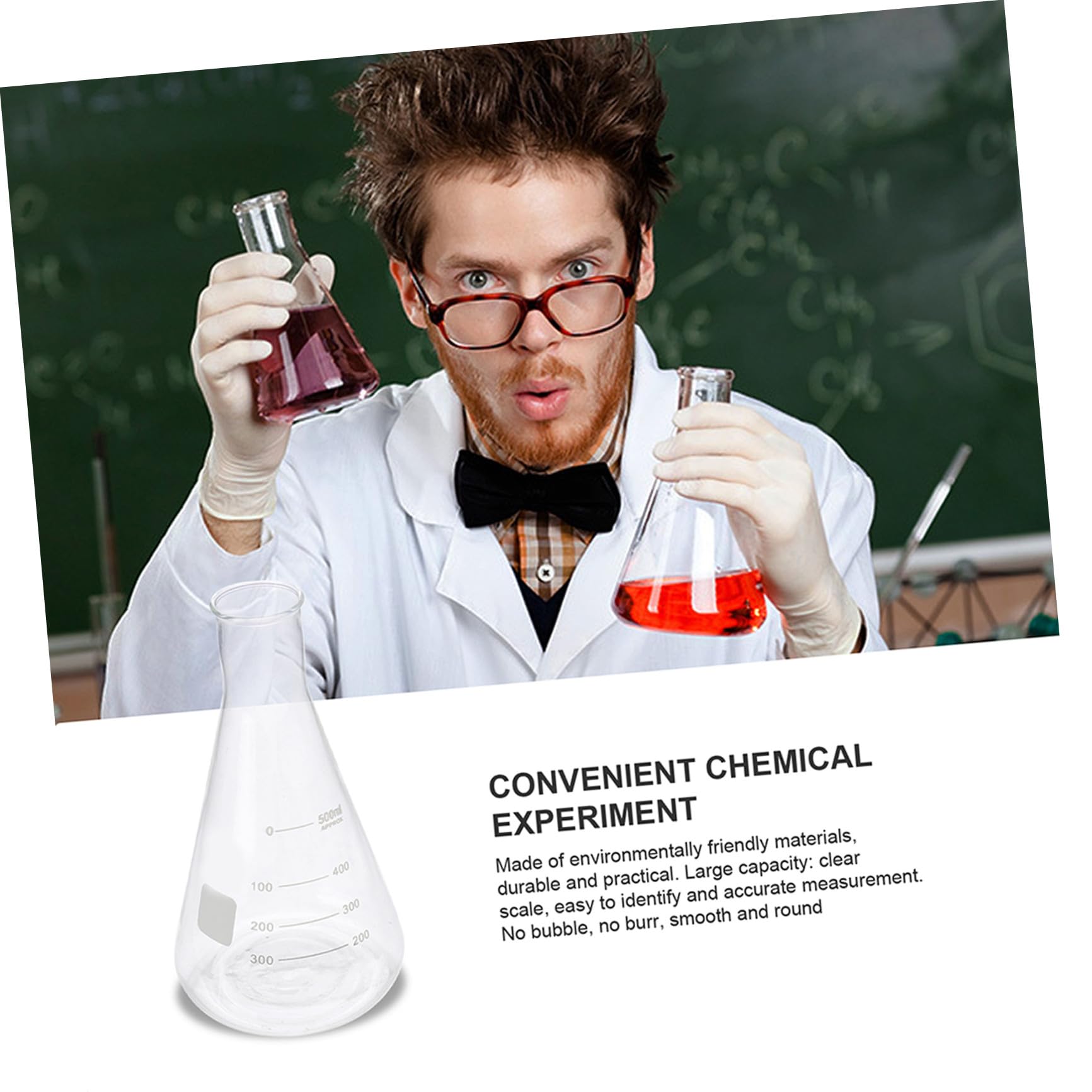 Paquete de 4 Matraces Erlenmeyer de Vidrio Borosilicato Cónico y Triangular, sin Olor Rebabas, Ideales para Experimentos Escolares de Química