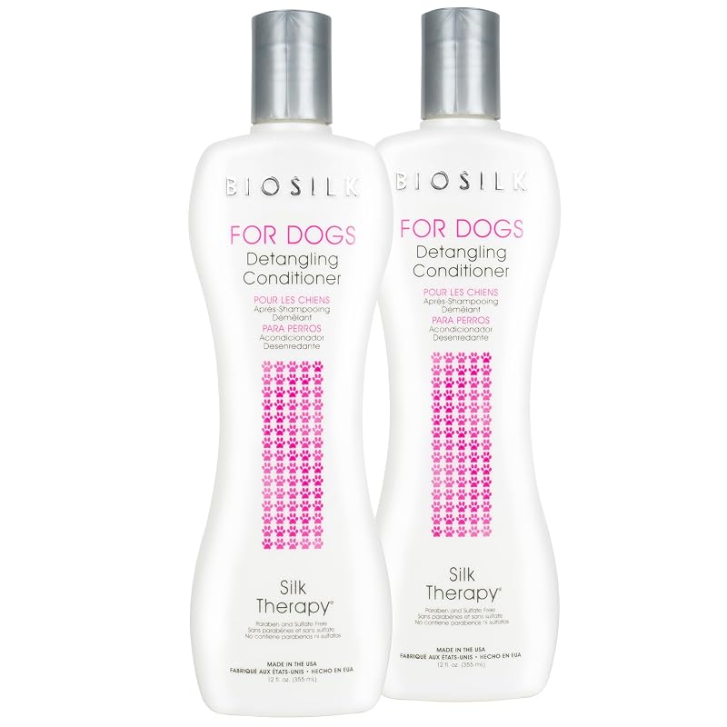 Condicionador Desembaraçante para Cães BioSilk Silk Therapy Sem Perfume, Pacote com 2 de 355 mL