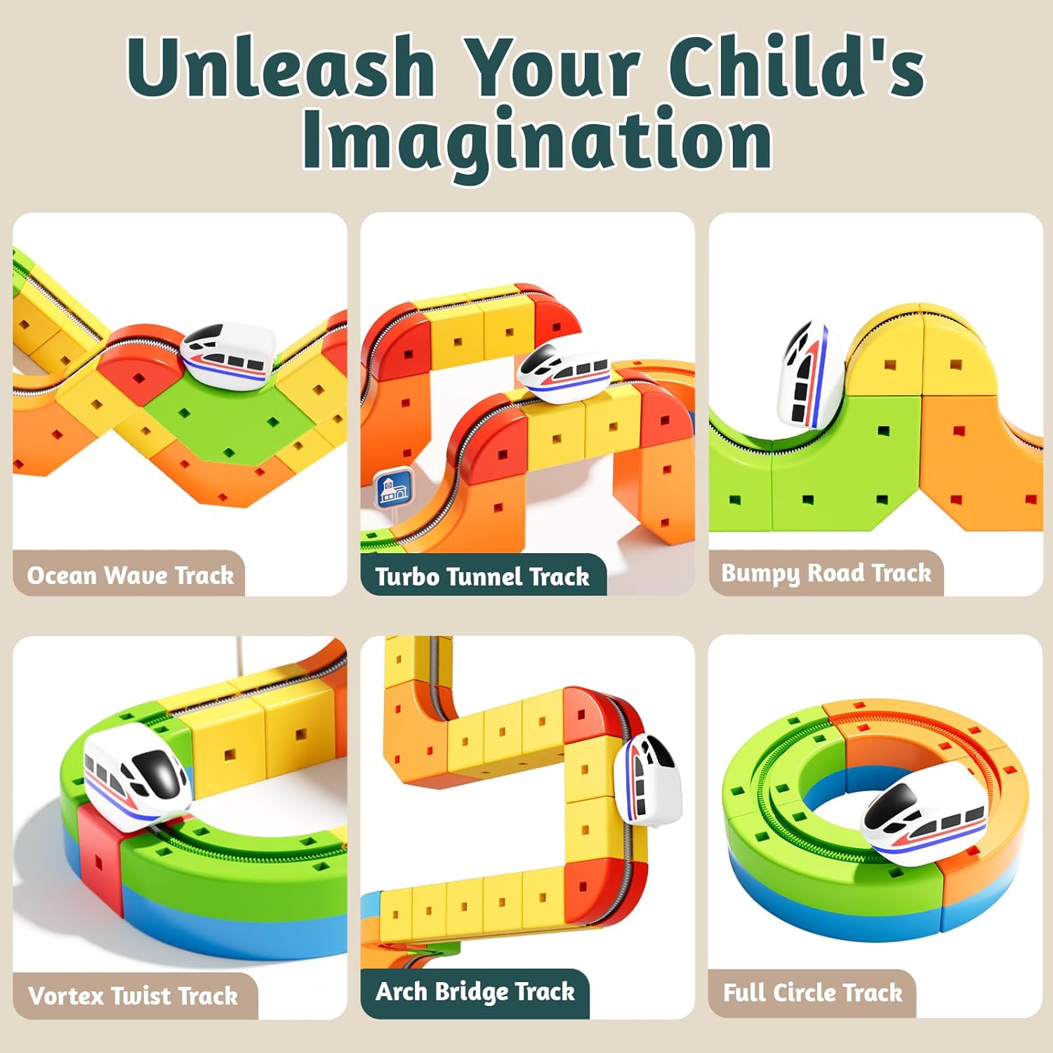 klick Rail Electric Train Set 3D Magic Flexible Race Track for Kids 3 4 5 6 7 8 Years Old, 48 pcs Race Car Track Block with Anti-Gravity, Educational STEM Toy Boys Girls Birthday