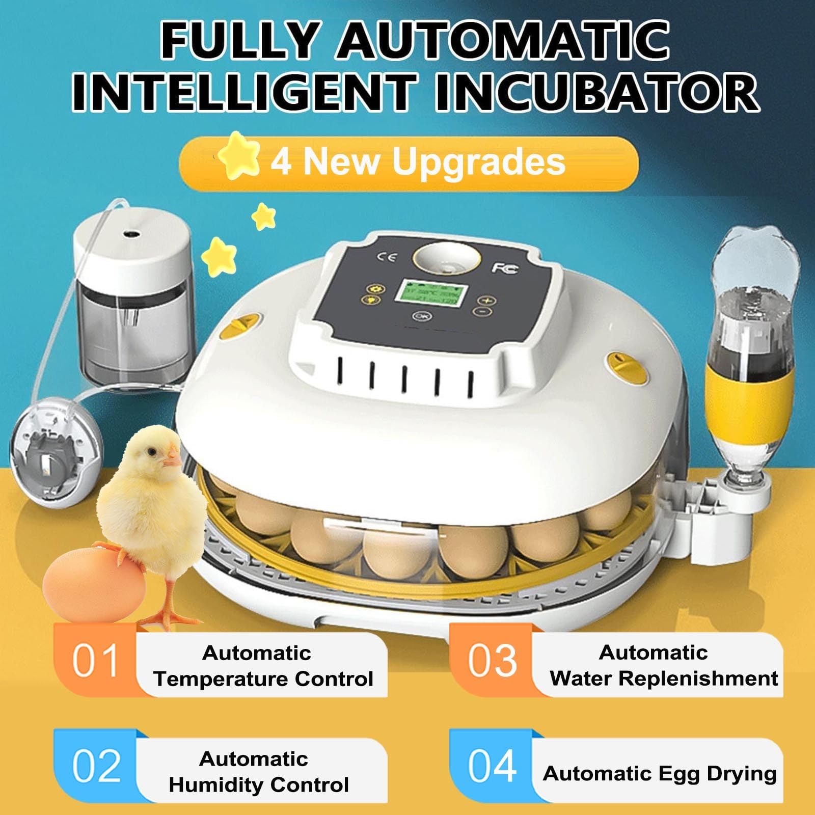 Incubadora Huevos Gallina - Incubadora AutomáTica De 22huevos Controles AutomáTicos De Temperatura Y Humedad HigróMetro Y Pantalla Led Digital, para Incubar Pollos, Codornices Y Patos
