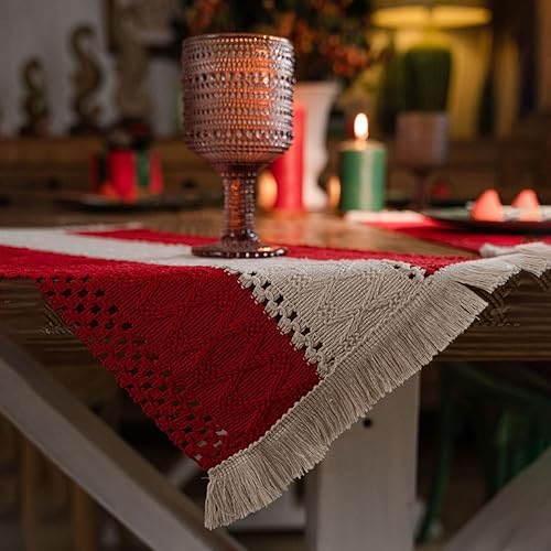 Miniatura 2 de Juego de 4 manteles individuales de mezcla de lino y algodón con borlas, estilo bohemio, macramé, Navidad, Acción de Gracias, rústico, para regalo