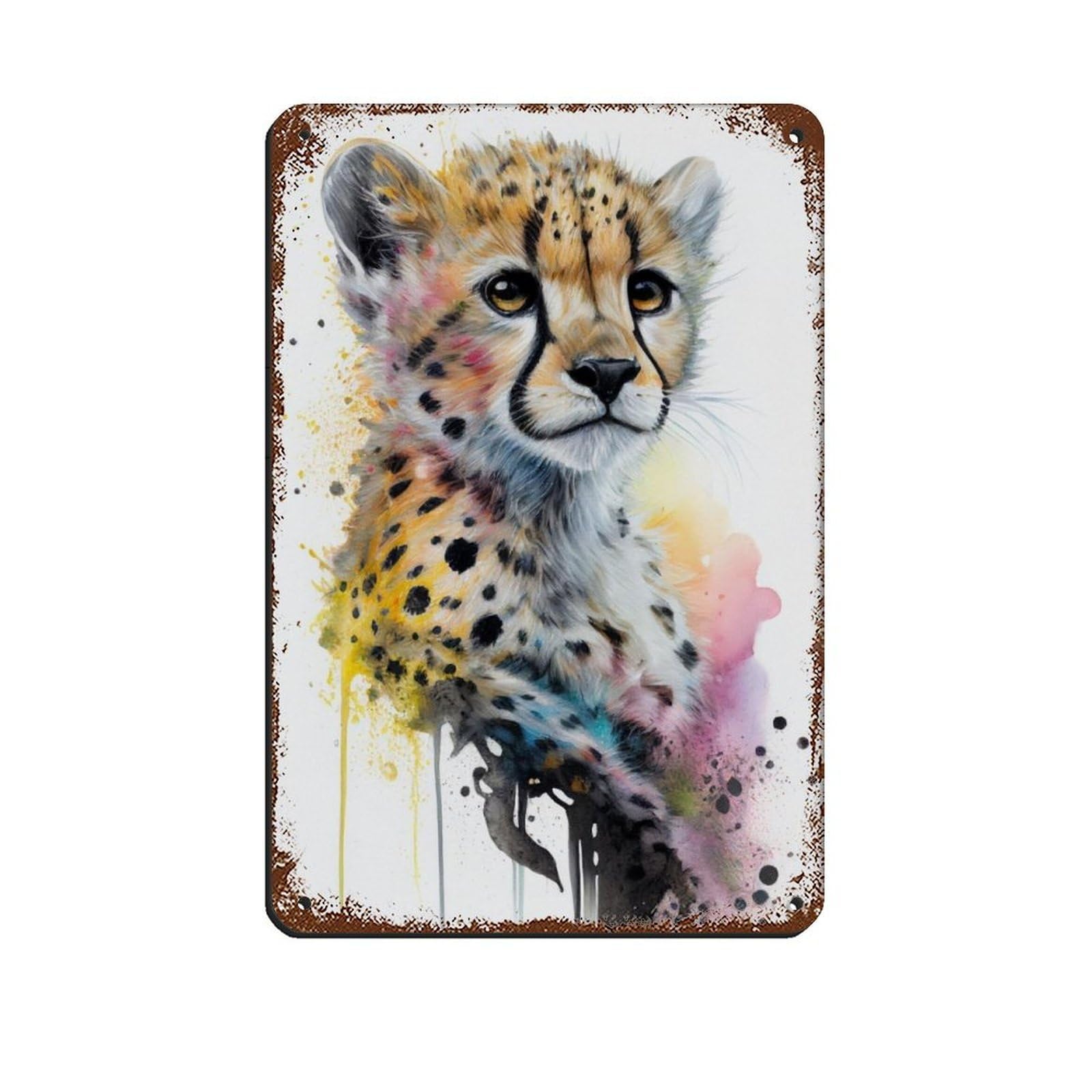 Watercolour Cheetah Poster Retro Poster Metal Tin Sign Chic Art Retro Iron Painting Bar People Cave Cafe Family Garage Poster Wall Decoration 8x12inch(20x30cm)