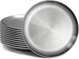 Stainless Steel Plates Silver Lightweight Unbreakable Dinner Dishes Plat...