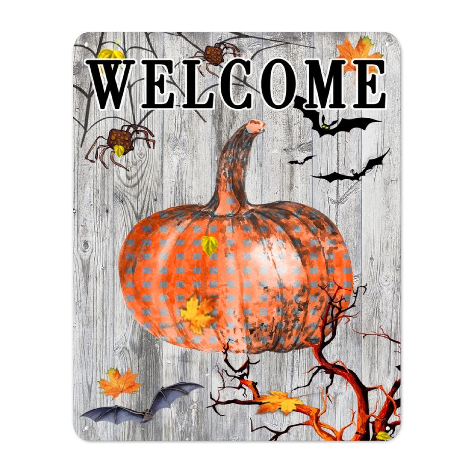 Plaque Halloween métal citrouille pour remplacer les décos fragiles