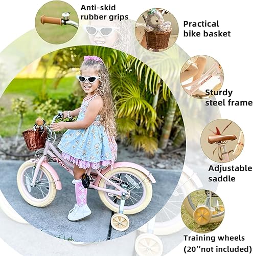 Miniatura 3 de ACEGER Bicicleta para niñas con canasta, bicicleta para niños de 3 a 13 años, incluye freno de posavasos y freno de pinza, 14, 16, 18 pulgadas, con