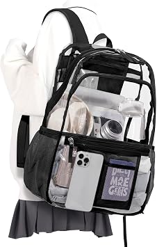 Black Clear Backpacks For School Women Men, Heavy Duty Transparent See Through Backpack, Waterproof Clear bookbag, Plastic Backpack For Stadium Events,Travel,Festival,Work,Concert