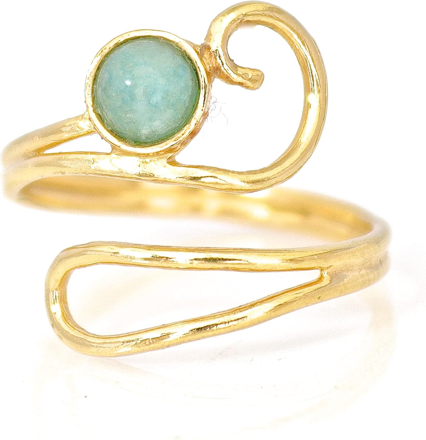 Aquamarine open14k gold plating ring for women, Adjustable Ring One size ring