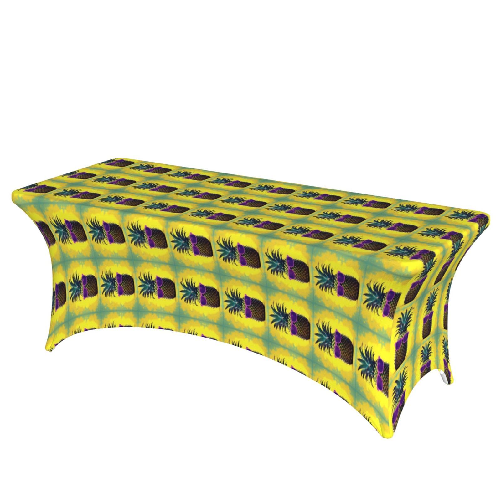 NImongt Psych Pineapple Quote Print Elastic Rectangular Tablecloth Holidays Family Banquet Wedding Party Table Cover