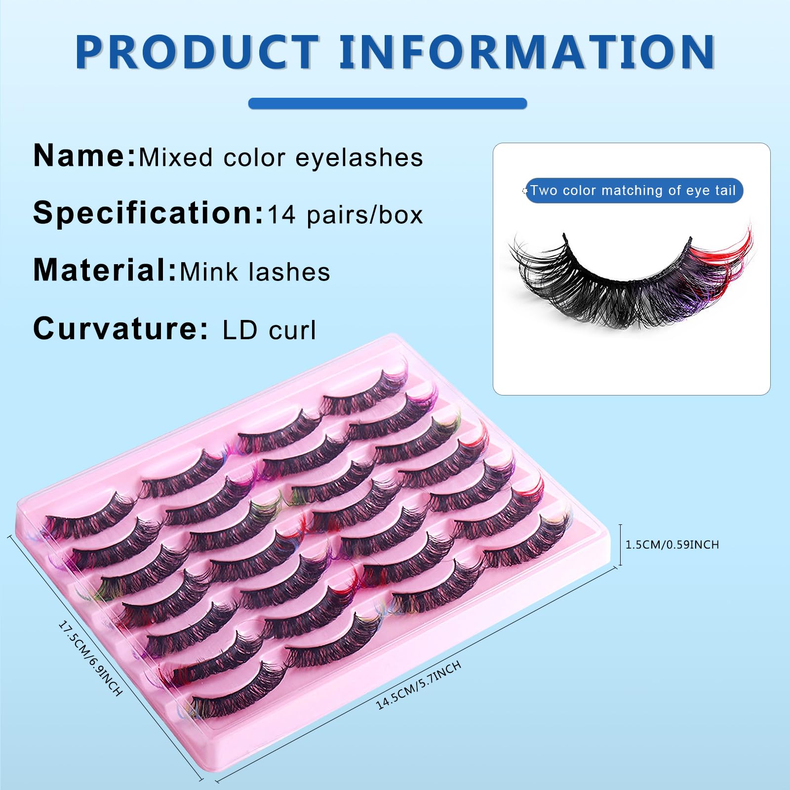 Farbige Wimpern, flauschige Nerz-Wimpern mit Farbe am Ende, dramatische, lange, dicke, bunte Wimpern-Cluster, voll gelockte falsche Wimpern, Katzen-, Fuchs-Wimpern, 3D-Curl-Salon-Verlängerungsstreifen