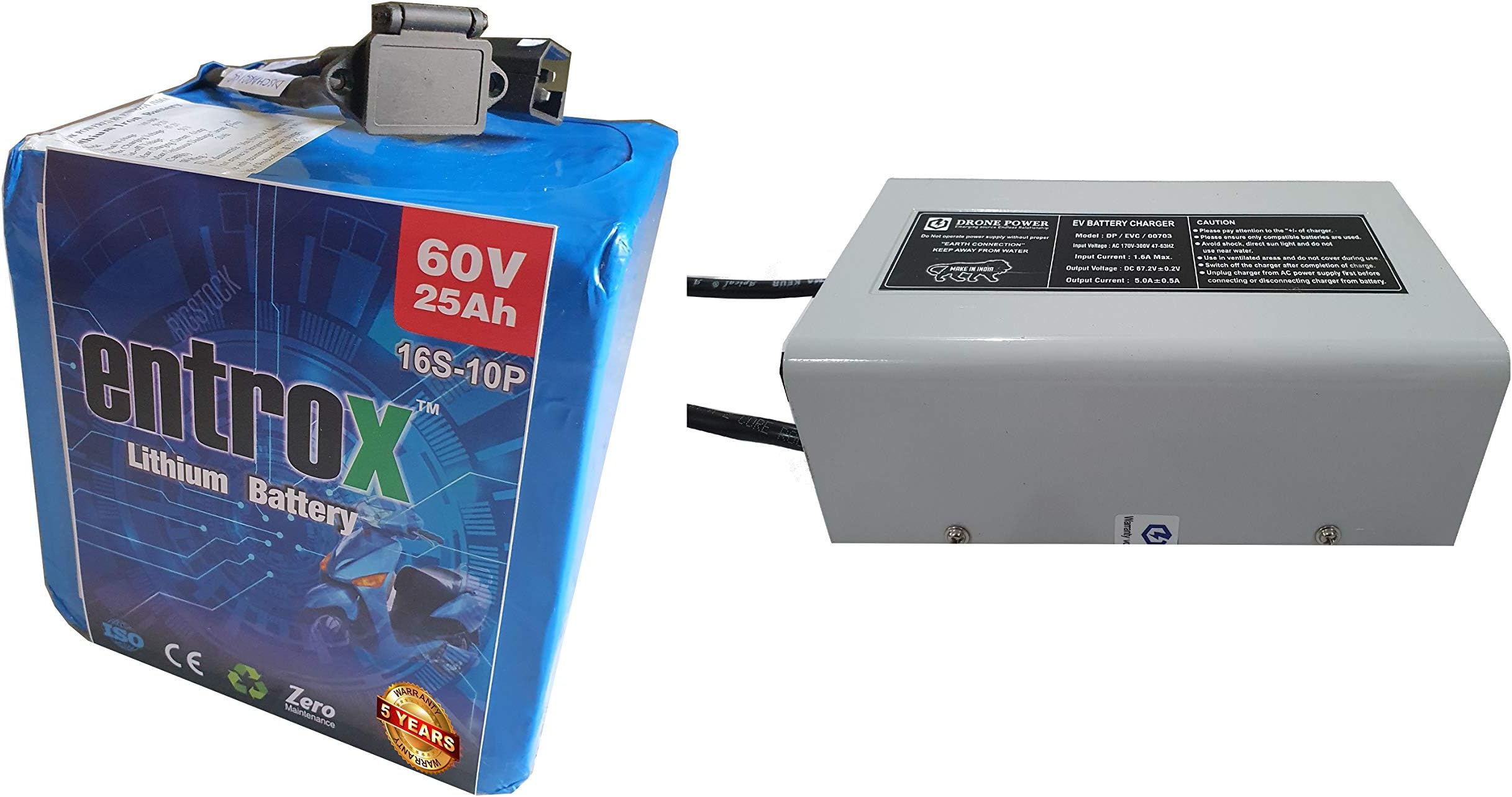 entrox 60v 25Ah High Performance Lithium ion Battery and Charger 6A Suitable for ebikes HUB and BLDC Motor