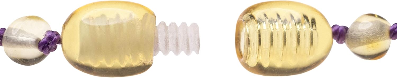 Genuine Amber Necklace From Baltic Sea Made With Polished Lemon & Violet Agate 33 cm (13 Inches) - Image 4