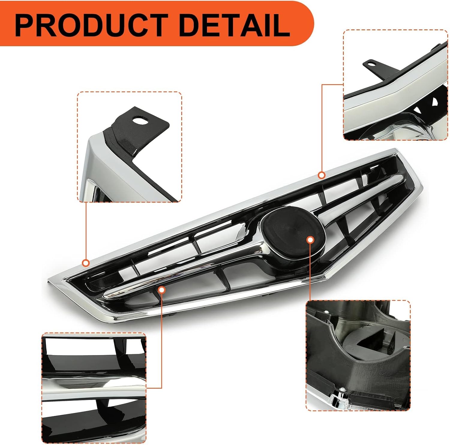 ECOTRIC Front Bumper Grill Compatible with 2006 2007 2008 Honda Acura TSX AC1200112 71121SECA02ZA 71122SECA02 Hood Grille W/O Emblem Silvery+Black