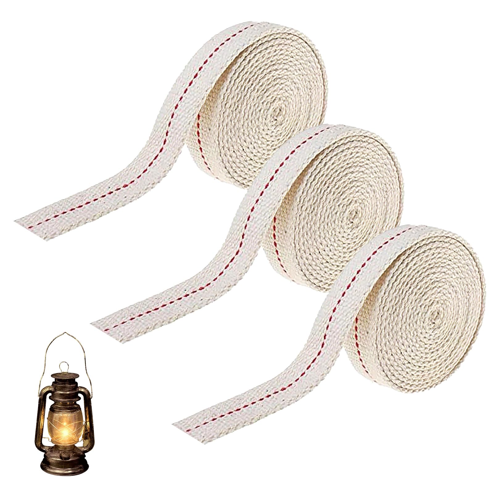 3m/9.84ft Lamp Lantern Wicks - 3 Rolls,1.3cm Wide Flat Cotton Oil-Lamp Wick Replacement with Stitch,for Oil-Lamps,Kerosene Lanterns and Candle Burners,Lamps DIY Accessory
