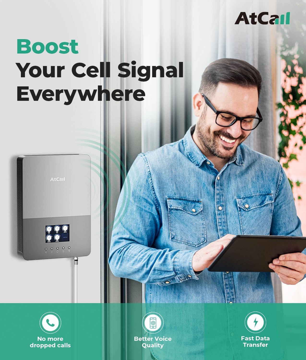 Cell Phone Booster for Home, Up to 6,000 Sq Ft, Smart LCD Display, Built-in Indoor Antenna, Boost 5G 4G LTE for All U.S. Carriers - Verizon AT&T T-Mobile, FCC Approved