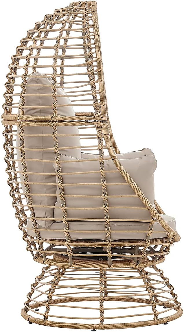 Barton Oversized Egg Style Wicker Chair w/Canopy & 4 Cushions Swivel Outdoor Patio Lounge Basket