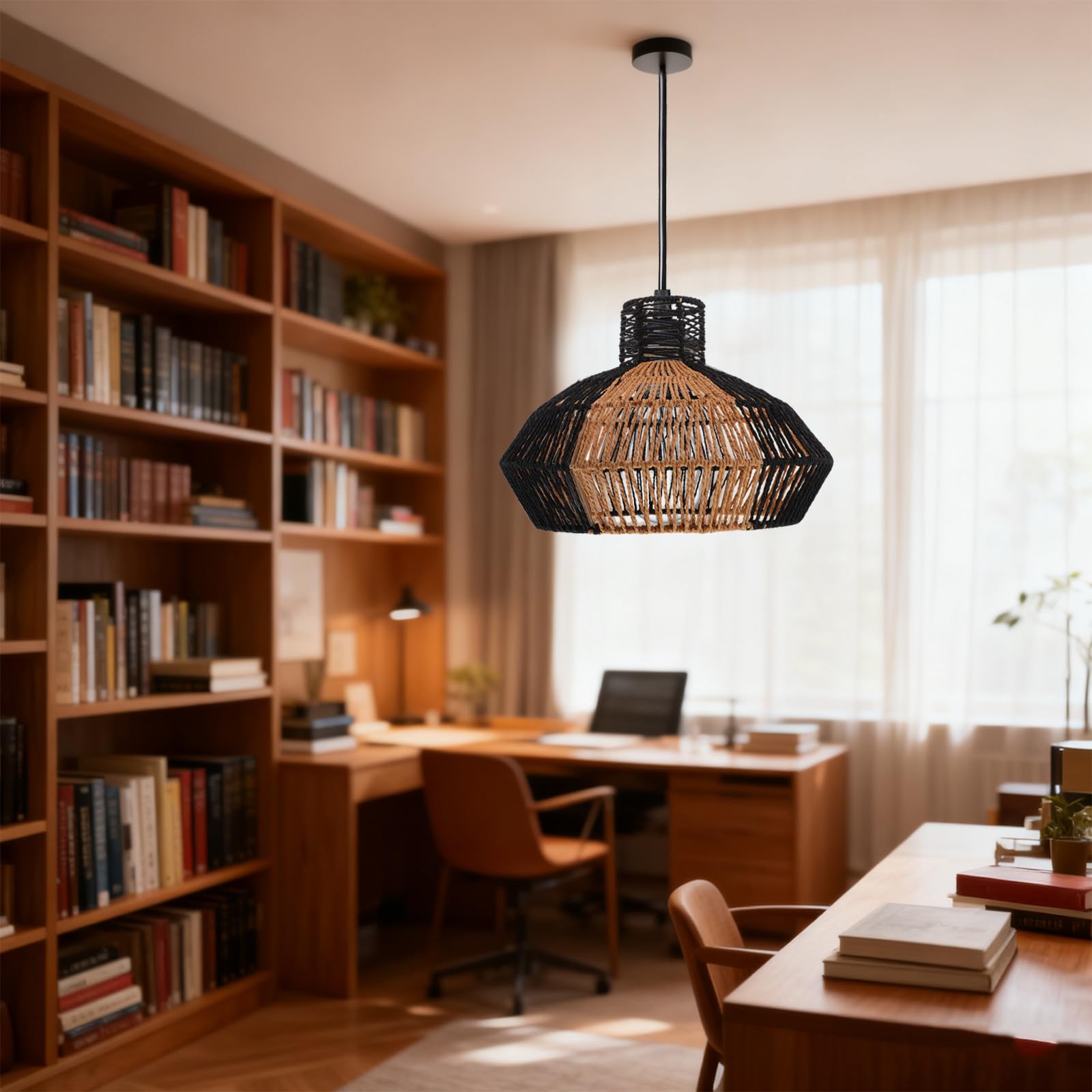 Wiszący abażur do lampy: abażur z papierowej liny w stylu wiejskim - zamienny do lampy wiszącej do jadalni
