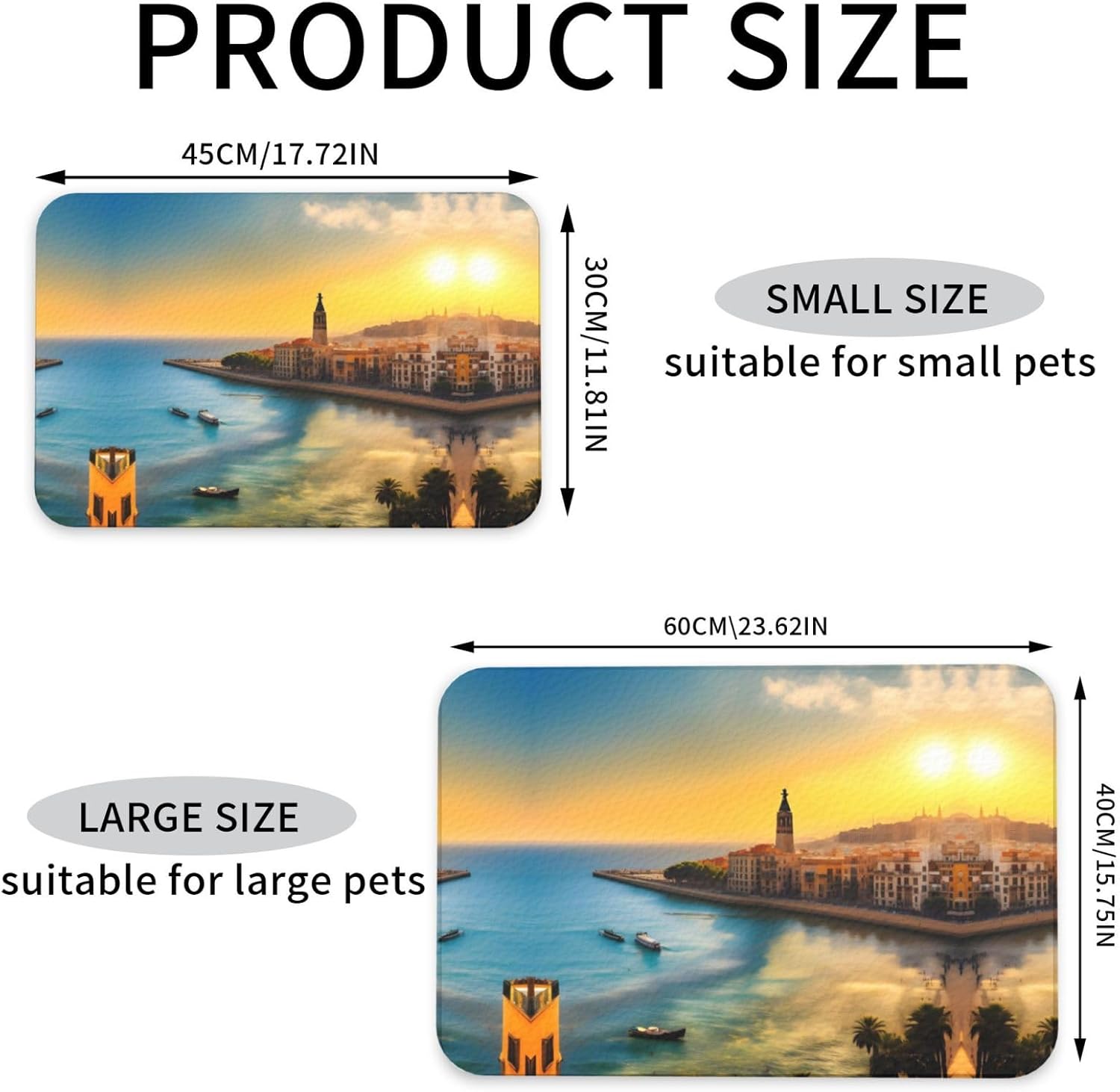 30x45cm Sunset in Barcelona Print Pet Absorbent Feeding Mat - Quick Dry Food Pad/Leather Placemat, for Dog Cat Food Bowl Water
