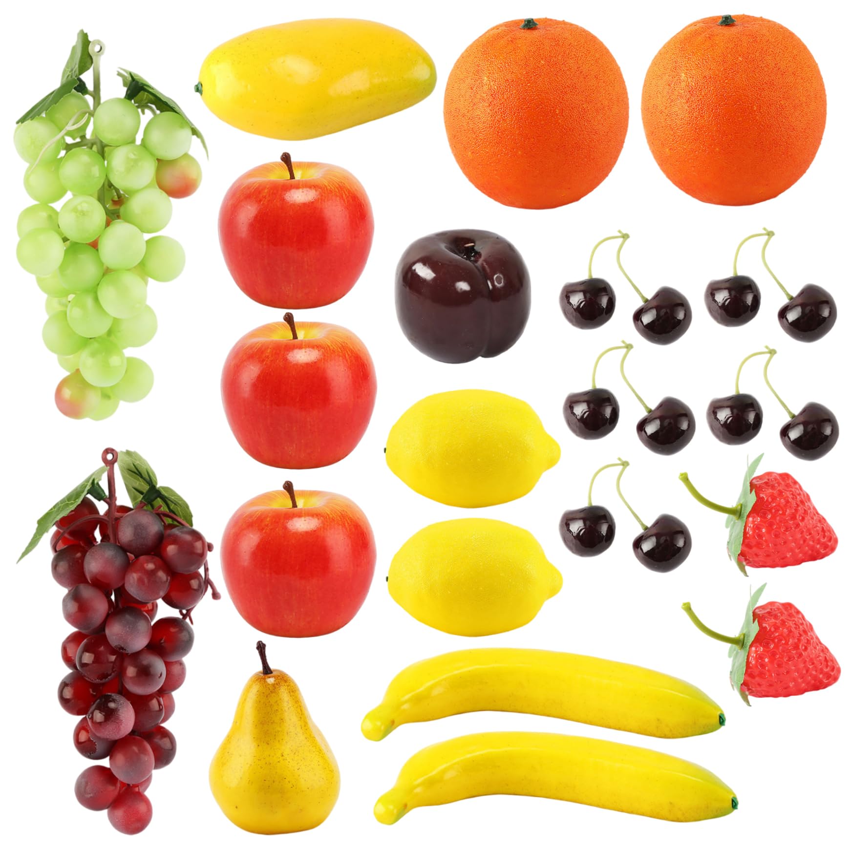 Nukinp 21Pcs Fruit, Realistic Foam Artificial Fruit Grapes Bananas and More for Thanksgiving Kitchen Dining Table Basket Decor Display Photography Props