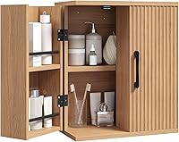 Yatiney Fluted Bathroom Wall Cabinet - Medicine Cabinet Over Toilet Storage with 2 Doors, Shelves & Racks, Natural Finish