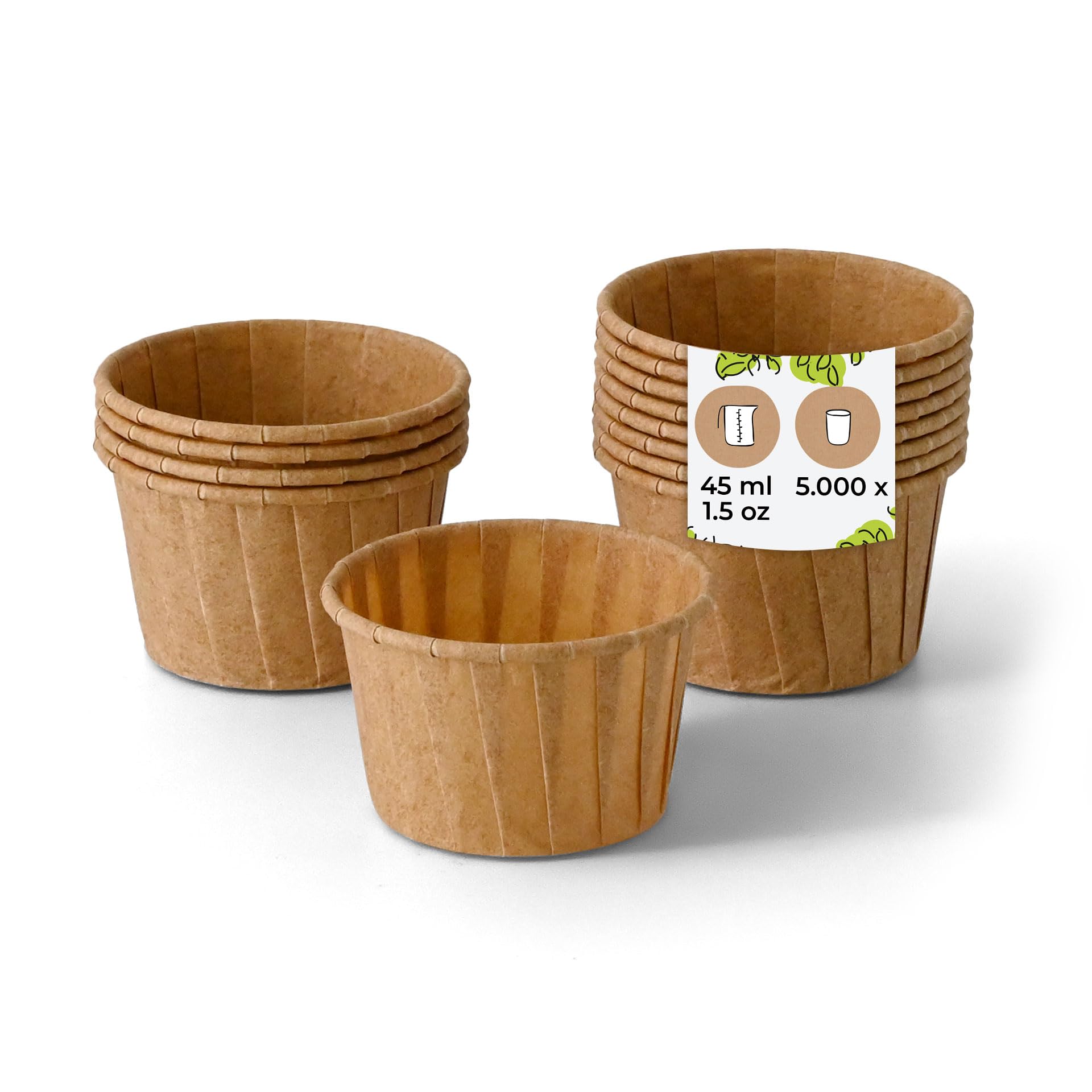 BIOZOYG 5000 pcs Godets en papier 45 ml brun - pots à sauce