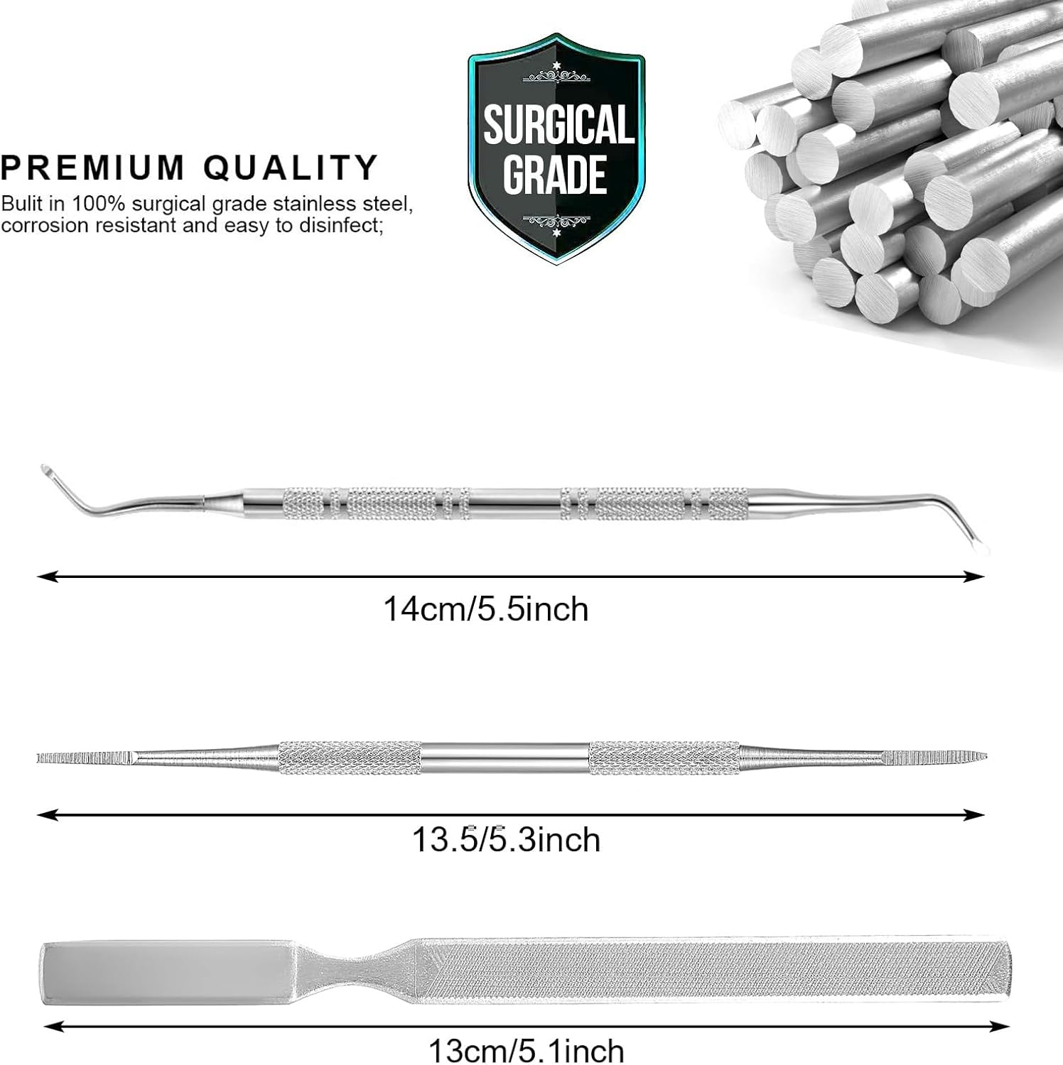 Ingrown Toenail File and Lifter Tool, Stainless Steel Ingrown Toenail Removal Kit, Under Toe Nail Cleaner Tool Pedicure Tools Kit 3 Pack