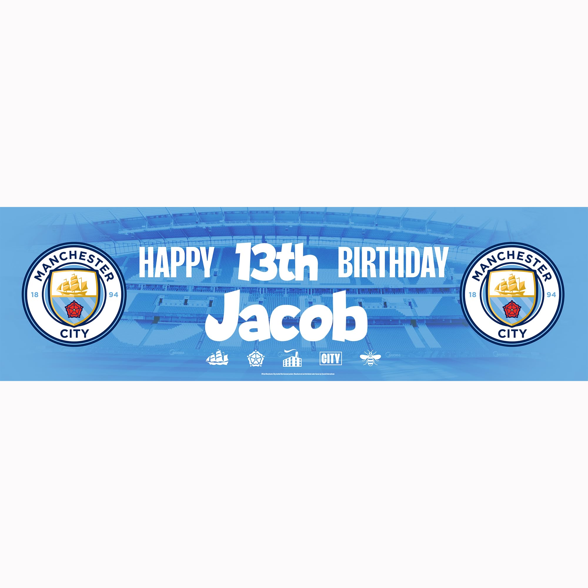 Manchester City Personalised Birthday Banner for Boys – Custom Name & Age Party Decoration Large 140 x 40 cm Football Theme Backdrop