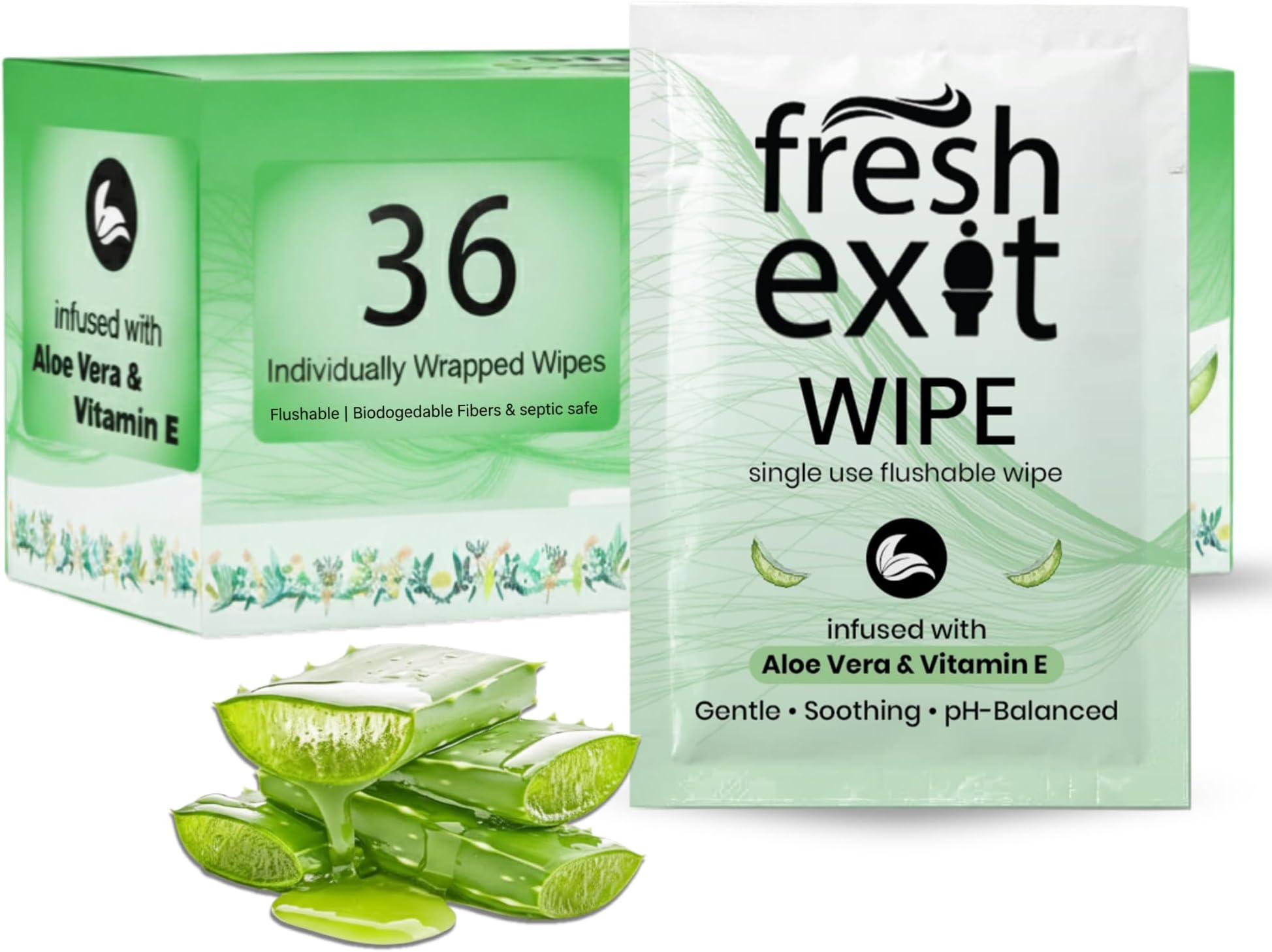 Flushable Wipes for Adults โ 36 Individually Wrapped Biodegradable Wet Wipes, Travel Size, Extra-Large Unscented, hypoallergenic โ Feminine Hygiene & Personal Care Wipes