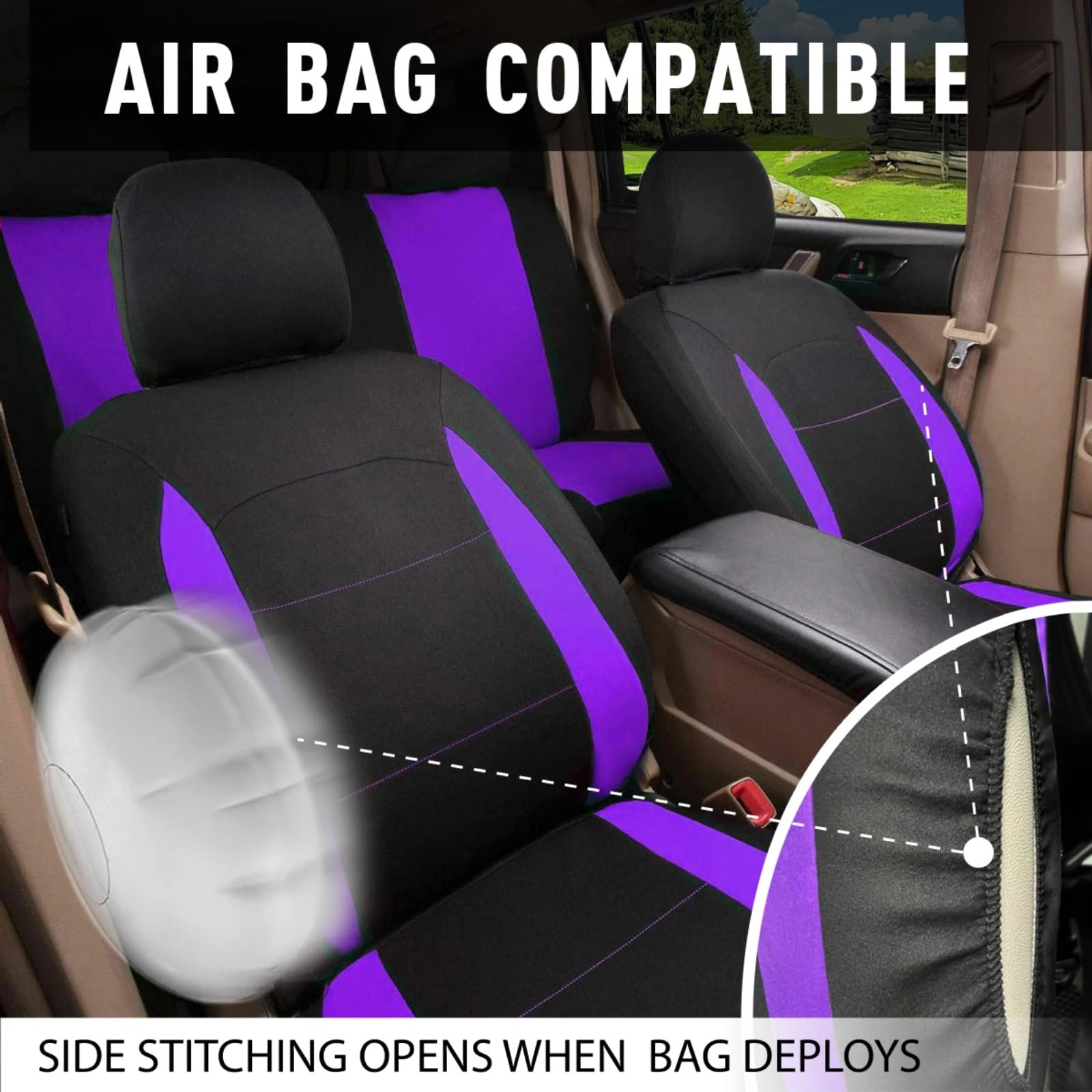 Funda Universal para Asiento Coche Poliéster para 5 Asientos para Cuatro Estaciones Fundas Protectoras Asientos Coche(SN-2060-9PCS-Purple)
