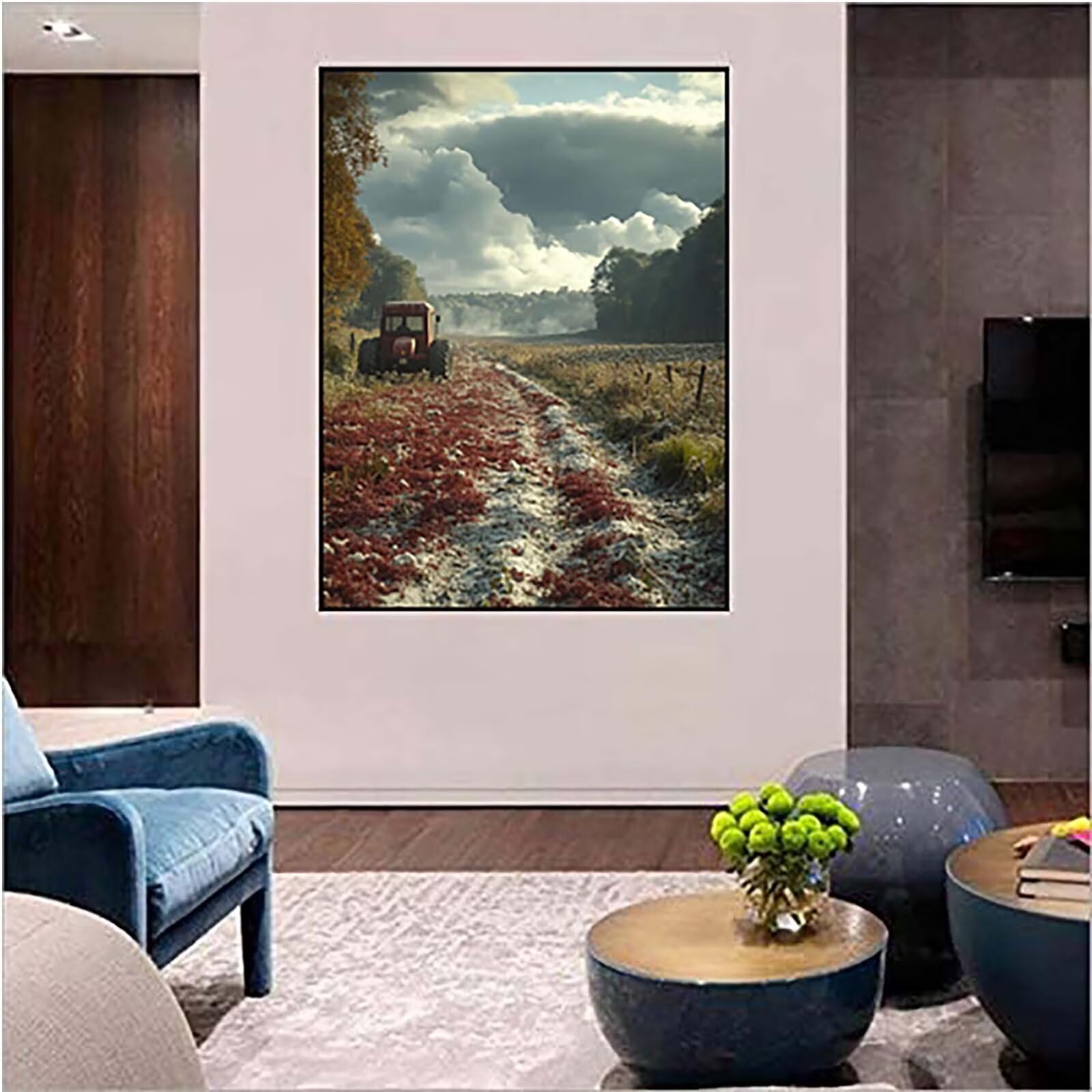 Malen Nach Zahlen Erwachsene mit Rahmen Landschaft Malen Nach Zahlen, DIY Basteln Erwachsene Cloud Leinwand Bilder, Paint by Numbers Handgemalt Ölgemälde Kit, Deko Wohnzimmer Geschenke 60x80cm V-6585