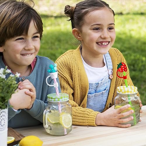 Miniatura 7 de 10 fundas grandes para pajilla, de 0.31 a 0.39 pulgadas (0.315-0.394 in), reutilizables, de silicona, con forma de sandía, oso, pato, flores, tapas