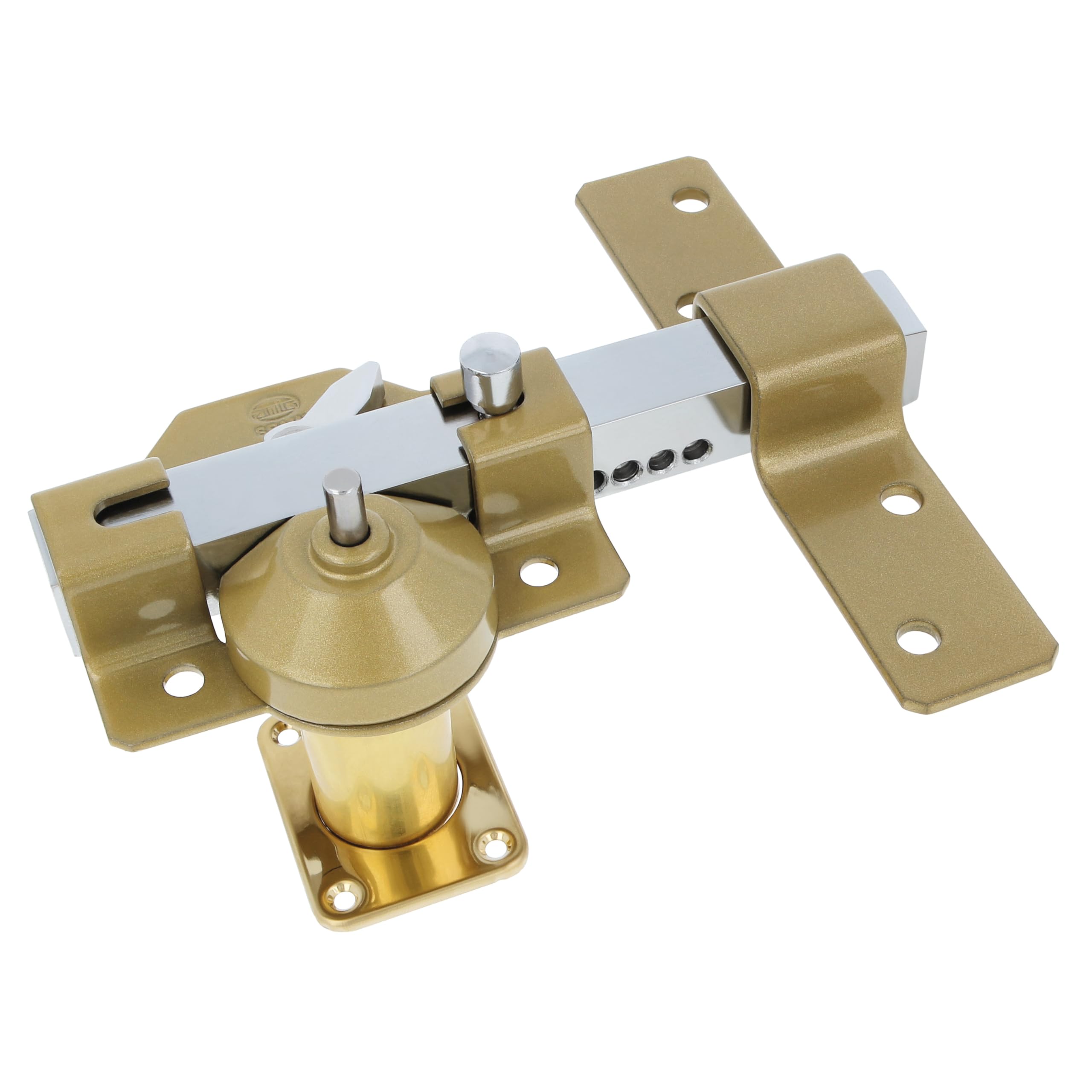 Amig - Surface-Mounted Bolt Mod.2 for Doors | Push Button Opening, Security Latch, and Locking Lever | Steel, Silver Colour, Includes 5 Dimple Keys, 88 x 153 mm