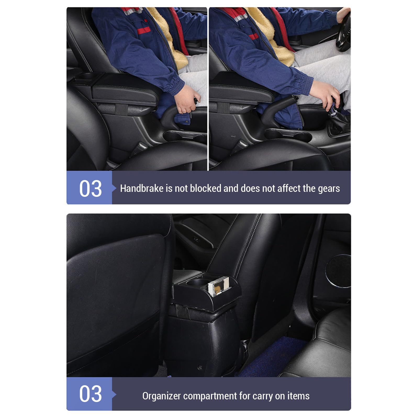 Copertura per Box Bracciolo Console Centrale Lunghezza Regolabile con Porta di Ricarica USB Portabicchieri Universale per Box Bracciolo per Auto per SUV Camion Furgoni (Nera)