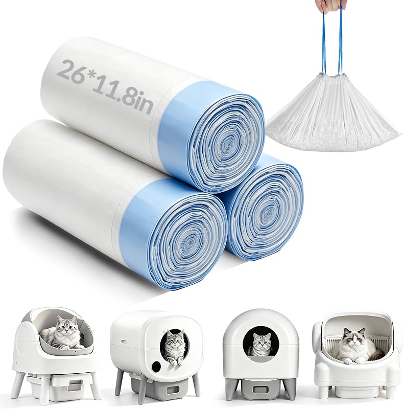 Forros para Caixa de Areia Automática para Gatos ZPSOX com Cordão, Plástico Reforçado, 67,06 x 29,97 cm, Pacote com 45