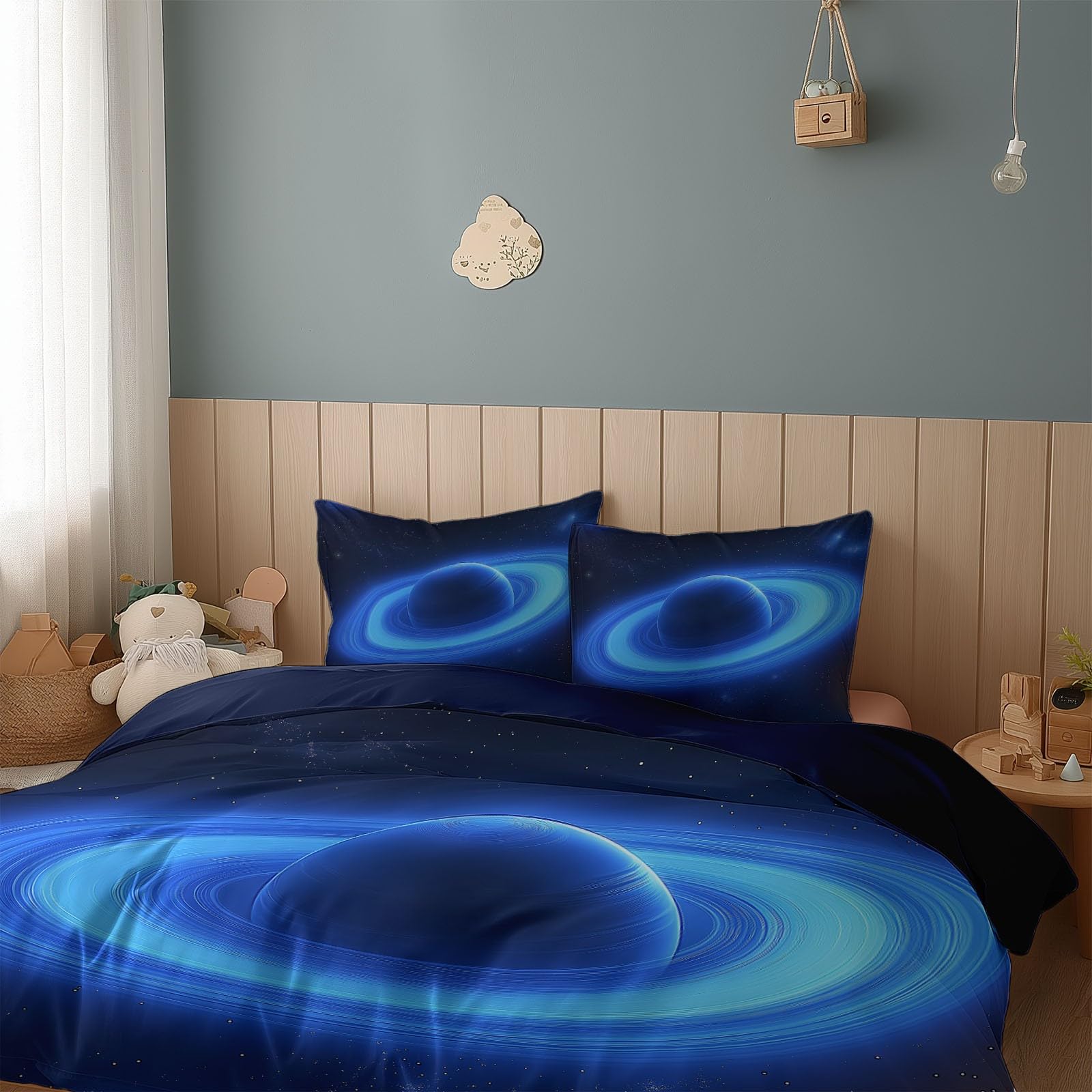 Zestaw poszewek na kołdrę 155 x 200 cm fantazyjny styl obrączkowana planeta, poszewka na kołdrę z mikrofibry miękka można prać w pralce, nie wymaga prasowania, łatwa pielęgnacja, 3 szt