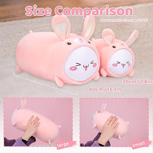 Miniatura 6 de AIXINI Bonita almohada de peluche de conejo de gato de 15.7 pulgadas, peluche suave de gato Kawaii con disfraz de conejo, almohada blanda de